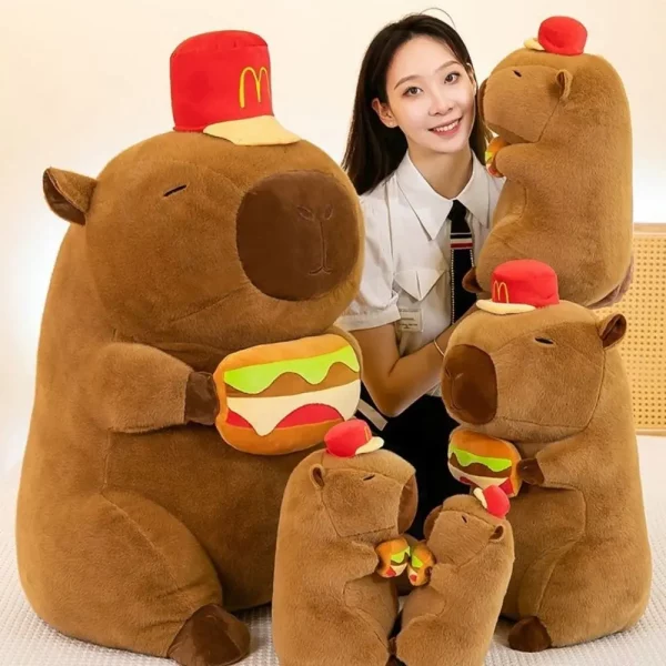 30cm and 40cm Capybara Plush Toys with Red Hats and Plush Hamburgers – Adorable Collectibles