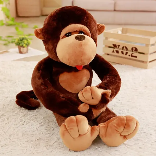 Kawaii Monkey Giant brown monkey stuffed animal plush sitting on a white carpet in a cozy room.