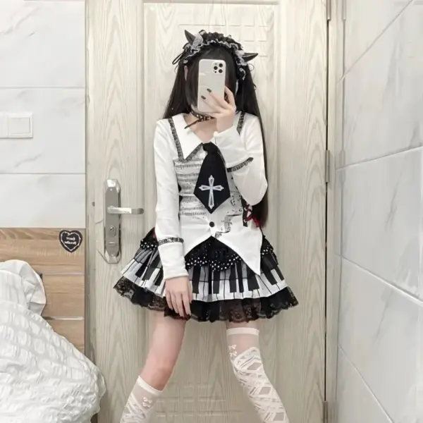 Black and white Gothic Lolita skirt with distinctive dot pattern