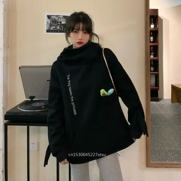 Frog Hoodie Black frog hoodie with 3D hood ears and front kangaroo pocket.