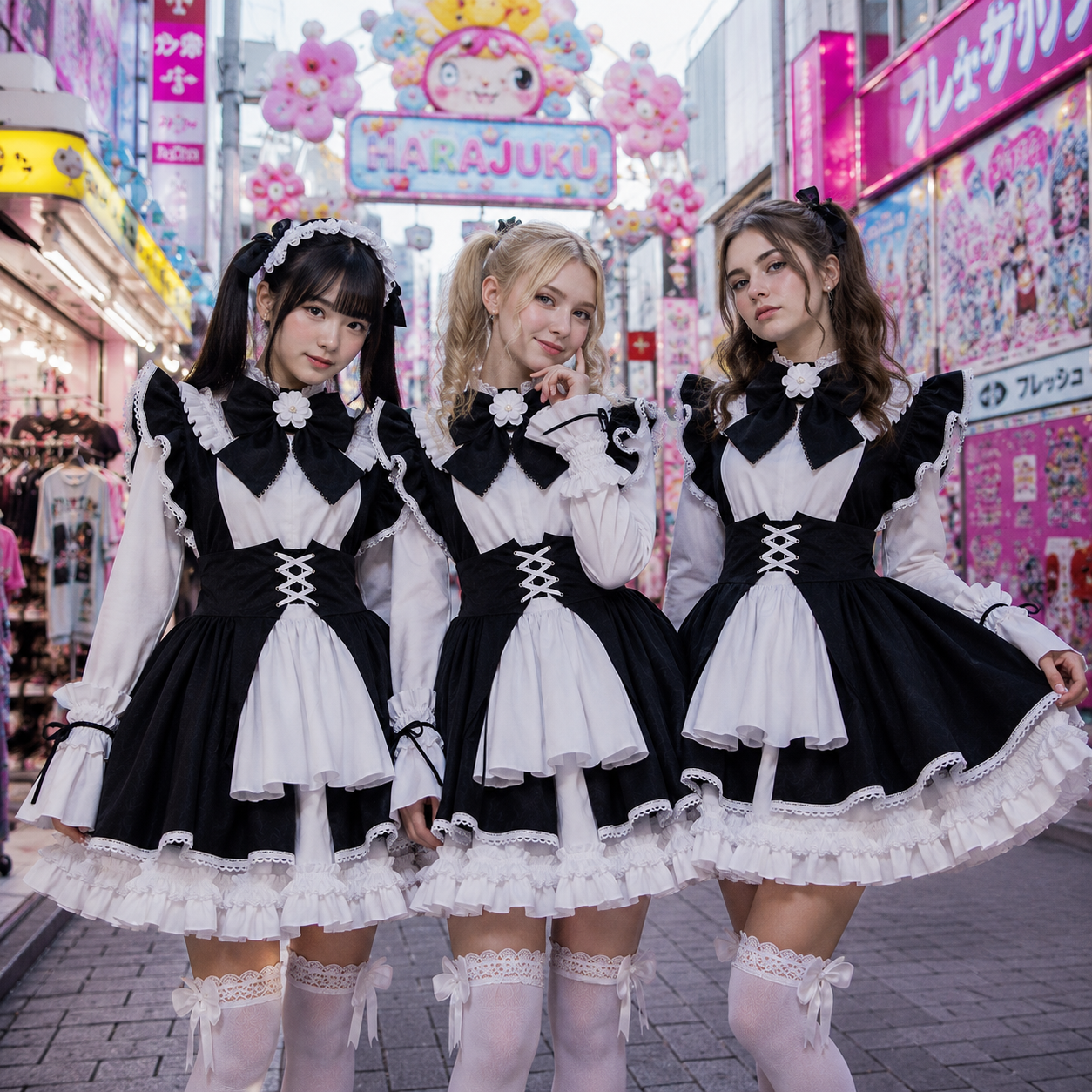 Harajuku maid cosplay group fashion shoot — kawaii street style