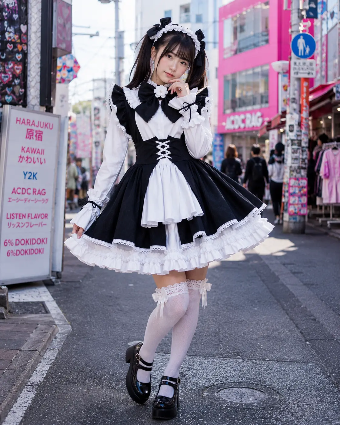 Japanese Harajuku kawaii fashion model in maid cosplay outfit