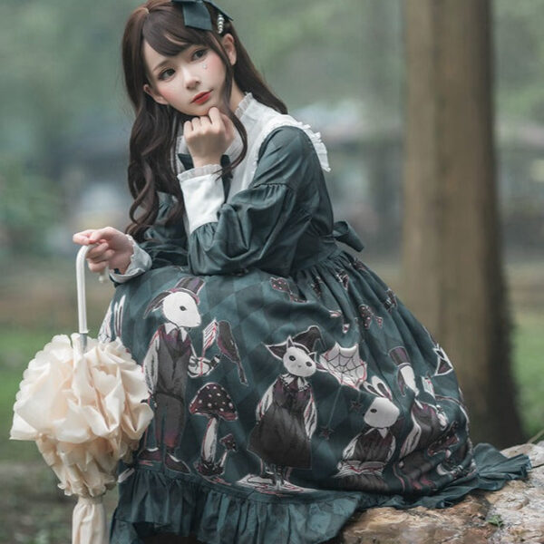 Creepy Bunny Forest Green Dress – kawaii aesthetic gift for adults