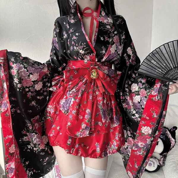 Traditional Japanese Pink & Black Kimono Dress – kawaii gift idea for her