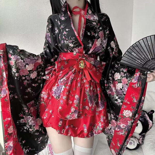 Traditional Japanese Pink & Black Kimono Dress – kawaii gift idea for her