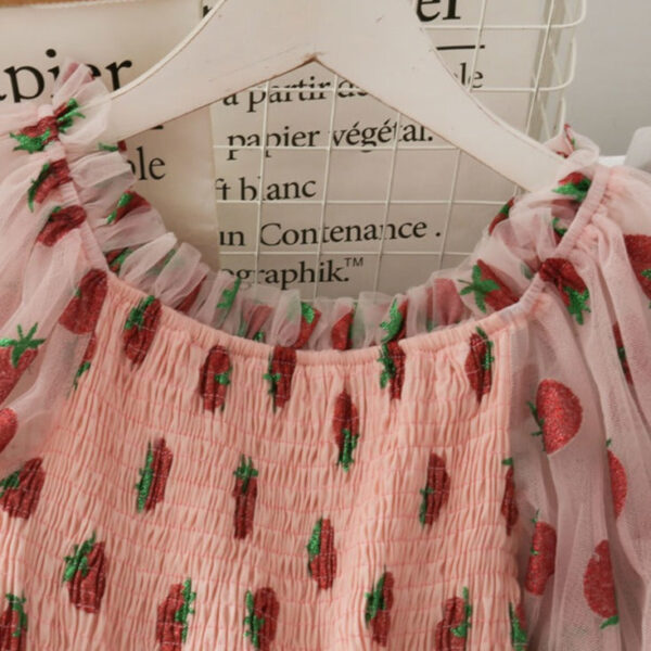 Chiffon Strawberry Puff Sleeve Dress Chiffon Strawberry Puff Sleeve Dress – best kawaii gift for birthday