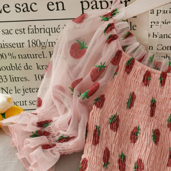 Chiffon Strawberry Puff Sleeve Dress Chiffon Strawberry Puff Sleeve Dress – soft kawaii plushie gift idea
