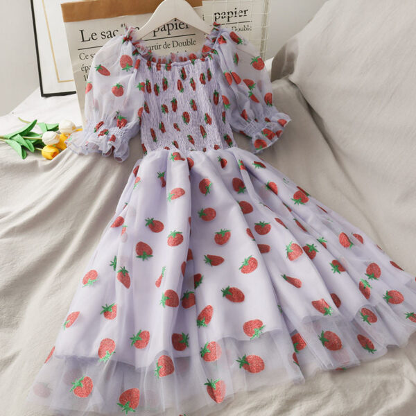 Chiffon Strawberry Puff Sleeve Dress Chiffon Strawberry Puff Sleeve Dress – cute kawaii dress gift for girlfriend