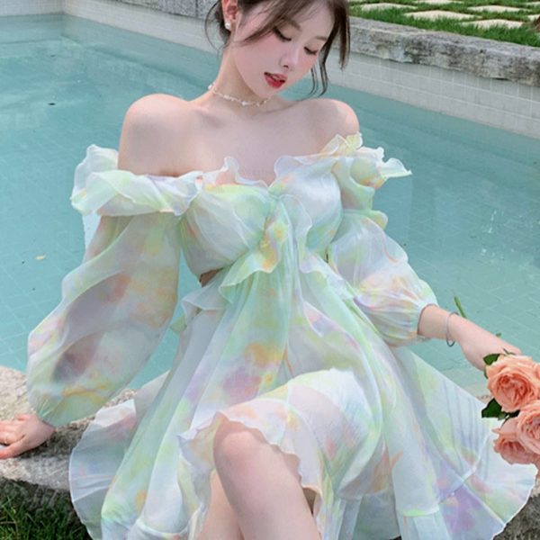 tie dye fairy dress Lace Stitching Tie-Dye Print Suspender Dress main image 0