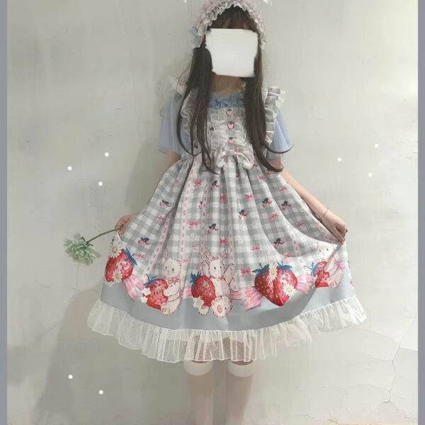 Plaid Strawberry Bunny Princess Dress Plaid Strawberry Bunny Princess Dress – kawaii gift for best friend