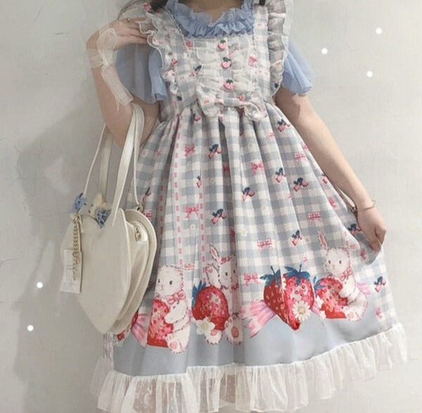 Plaid Strawberry Bunny Princess Dress Plaid Strawberry Bunny Princess Dress – best kawaii gift for birthday