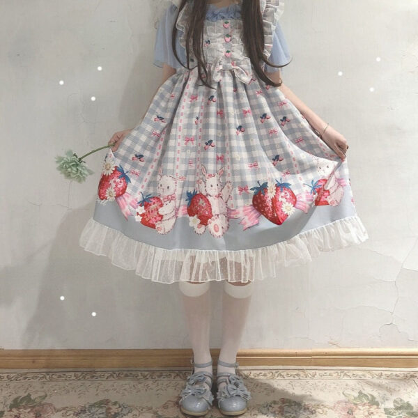 Plaid Strawberry Bunny Princess Dress Plaid Strawberry Bunny Princess Dress – cute kawaii dress gift for girlfriend