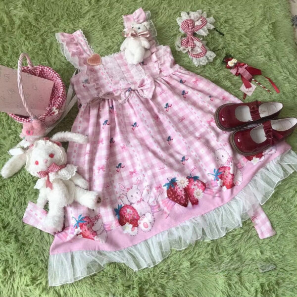 Plaid Strawberry Bunny Princess Dress Plaid Strawberry Bunny Princess Dress – kawaii gift idea for her