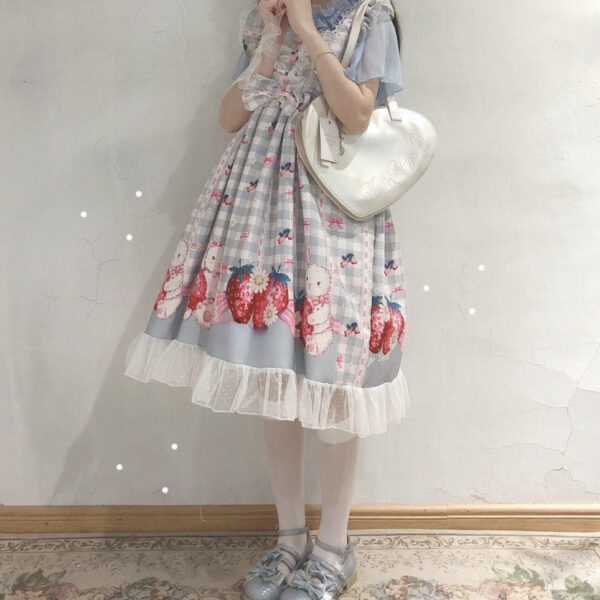 Plaid Strawberry Bunny Princess Dress Plaid Strawberry Bunny Princess Dress – kawaii aesthetic gift for adults