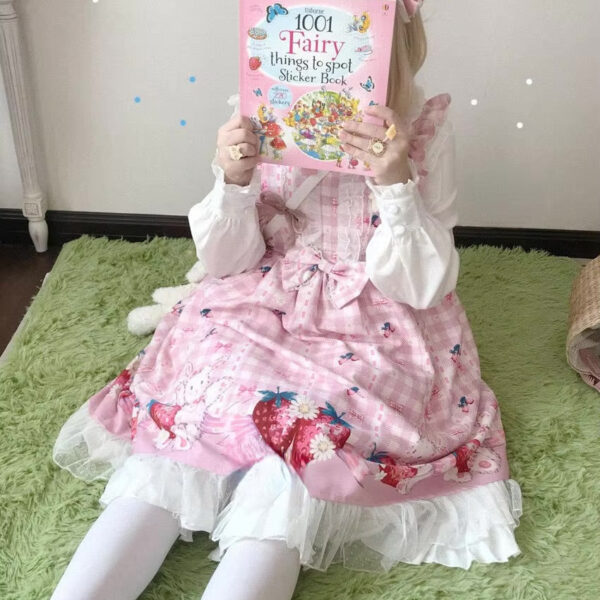 Plaid Strawberry Bunny Princess Dress Plaid Strawberry Bunny Princess Dress – soft kawaii plushie gift idea