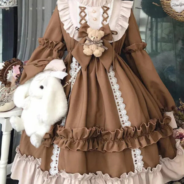 Ruffled Brown Academia Dress – soft kawaii plushie gift idea