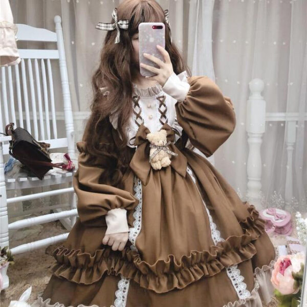 Ruffled Brown Academia Dress – cute kawaii dress gift for girlfriend