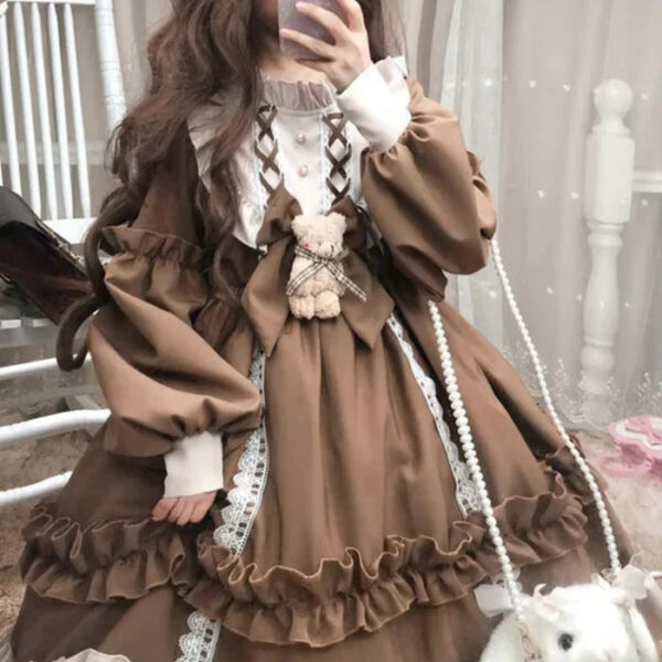 Ruffled Brown Academia Dress – best kawaii gift for birthday