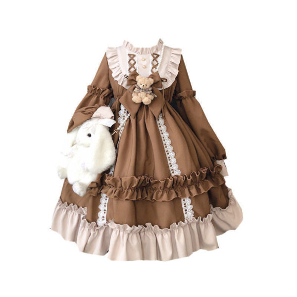 Ruffled Brown Academia Dress – buy kawaii dress online – kawaii gift