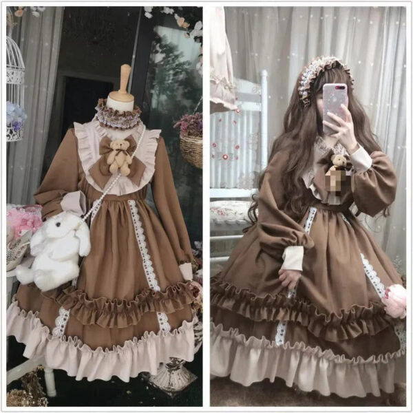 Ruffled Brown Academia Dress – kawaii room decor and gift