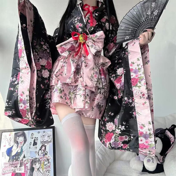 Traditional Japanese Pink & Black Kimono Dress Traditional Japanese Pink & Black Kimono Dress – soft kawaii plushie gift idea