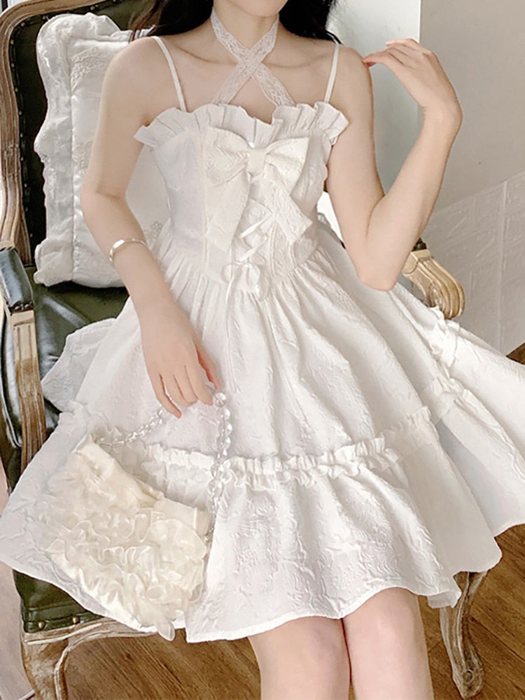 white cute dresses DMJVSCXL Lolita Dress White Kawaii Dress Women Chiffon Long Sleeve Mini  White Graduation Dresses Bow Fairy Robe Ruffles at Amazon Women's Clothing  store