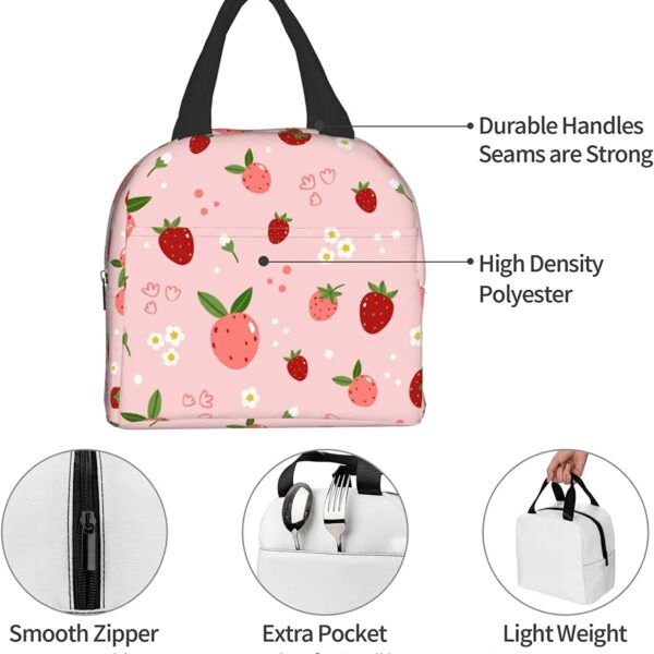Strawberry Print Insulated Lunch Bags – cute kawaii bento box gift for girlfriend