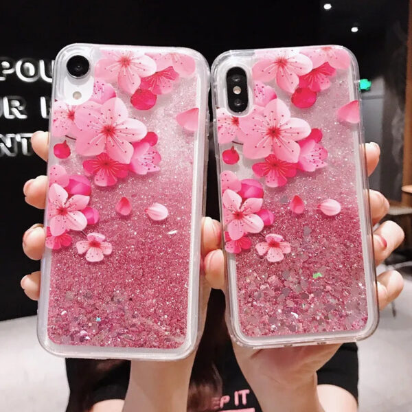Sakura Liquid Glitter iPhone Case – soft kawaii plushie gift idea