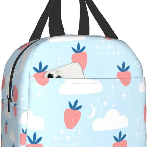Strawberry Print Insulated Lunch Bags – cute kawaii bento box gift for girlfriend