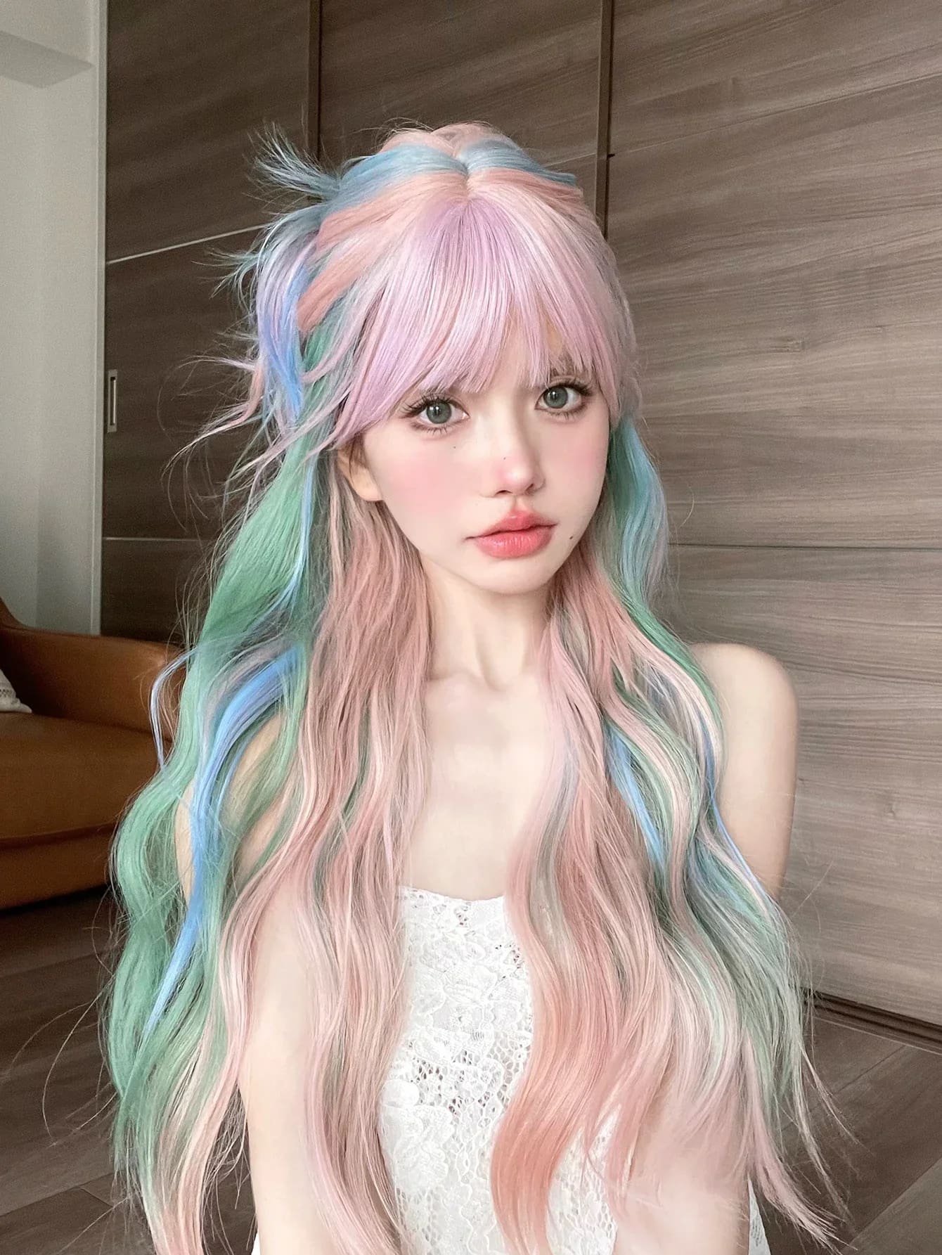 Kawaii pastel mermaid princess long cosplay wig — pink and pastel colours