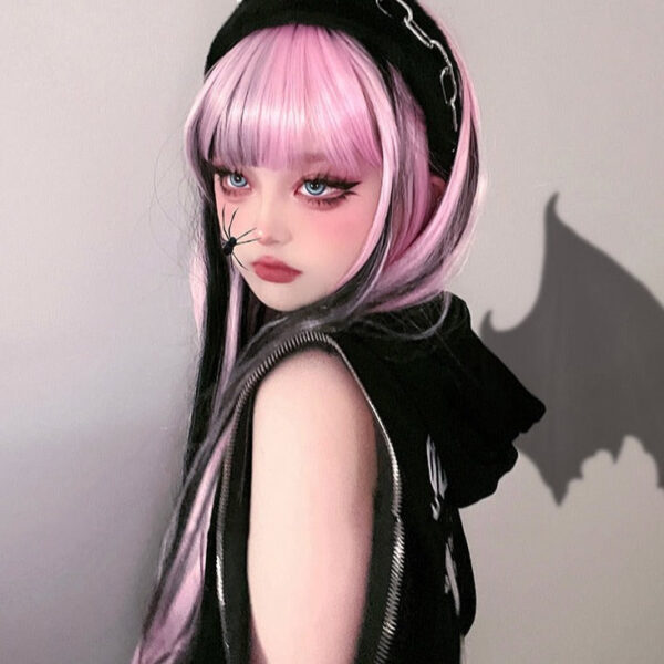 Pink & Black Striped Cosplay Wig – kawaii gift idea for her