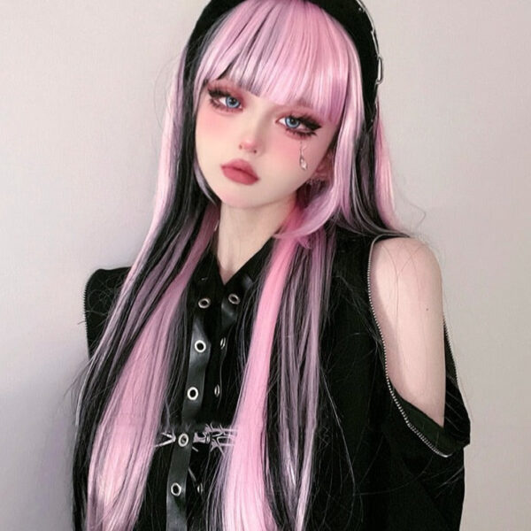 Pink & Black Striped Cosplay Wig – cute kawaii wigs gift for girlfriend