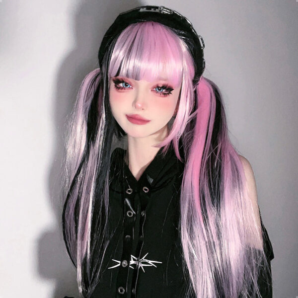 Pink & Black Striped Cosplay Wig – kawaii aesthetic gift for adults