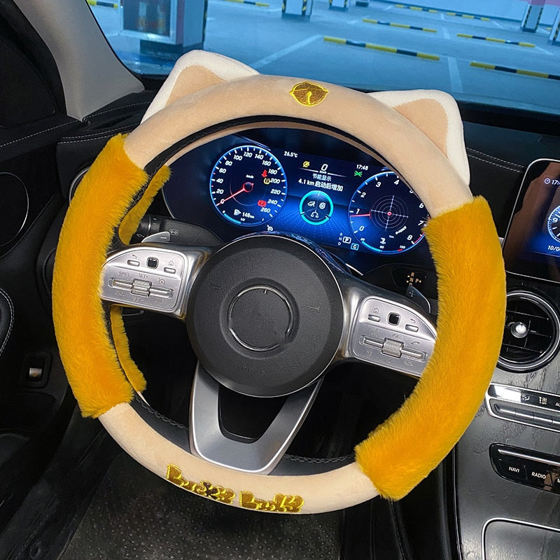 Plush Cat Steering Wheel Cover Plush Cat Steering Wheel Cover in Yellow - My Heart Teddy