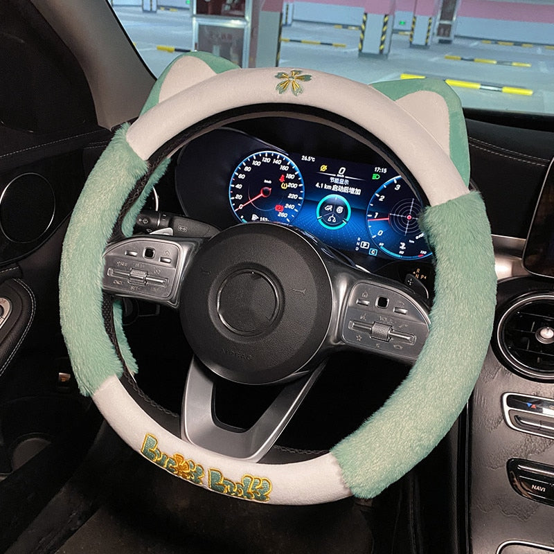 Plush Cat Steering Wheel Cover Plush Cat Steering Wheel Cover in Light Green - My Heart Teddy
