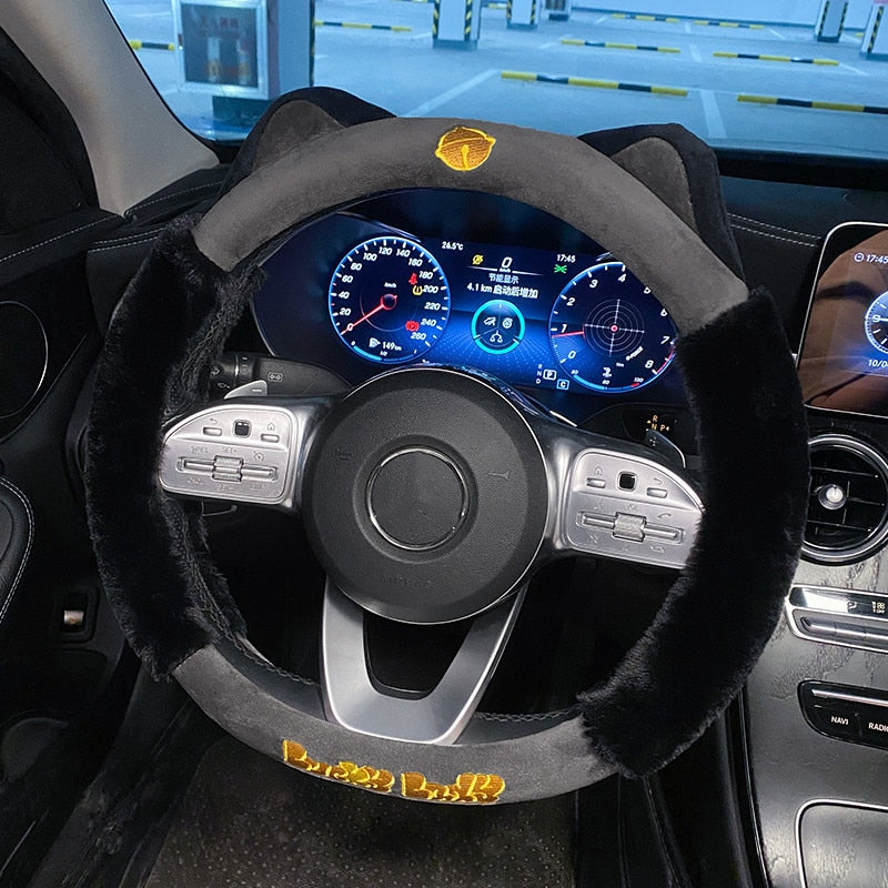 Plush Cat Steering Wheel Cover Plush Cat Steering Wheel Cover in Black - My Heart Teddy